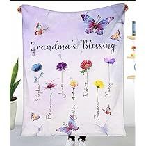 Christmas Blanket Gift, Grammy Gift, Love Grows Here, Grandma's Garden, Personalized Grandma Gifts, Grandmas Garden, Cozy Accessories, Flower Blanket, Personalized Grandma