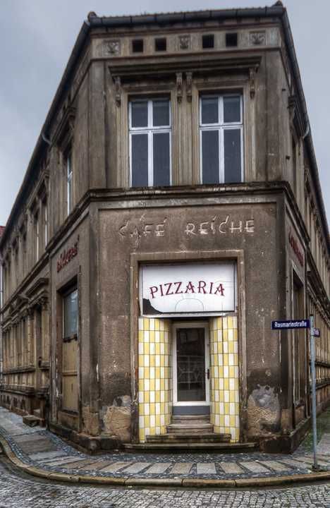 abandoned Osterwieck Germany Pizzaria Abandoned Pizzeria, Timber Frame Building, Good Pie, Pizza Restaurant, Italian Pizza, Shop Fronts, Anchovies, Abandoned Places, Timber Frame