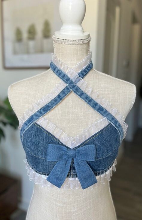 Jean Upcycle Ideas, Thrift Flip Clothes Ideas, Jlo Dress, Summer Work Dresses, Denim Diy Clothes, Party Girls Night, Romantic Vibes, Diy Denim, Diy Clothes Design