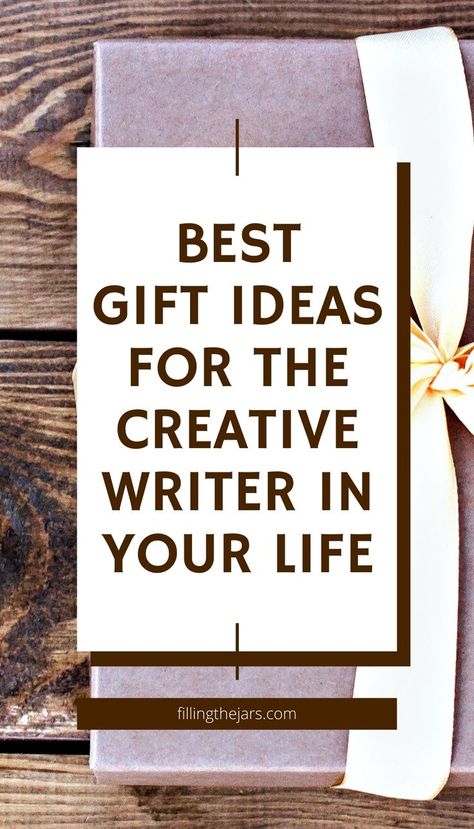 Text best gift ideas for creative writers on white background over image of wrapped gift with creamy ribbon on rustic wood tabletop. Writing Gift Ideas, Writing Lifestyle, Gifts For Writers, Handwriting Gifts, Writer Gifts, Writing Gifts, Bank Account, Journal Prompts, Creative Writing