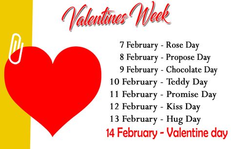 Valentine Week List with Date Sheet Chart Image #valentine #valentineweek #valentineweeklist #14thfebvalentinesday #valentinesday #happyvalentinesday Valentine Date Sheet, Valentine Day Week List, Valentine's Day List, What Is Valentines Day, When Is Valentines Day, What Is Valentine, Day Before Valentines Day, Selamat Hari Valentine, Valentine's Day Events