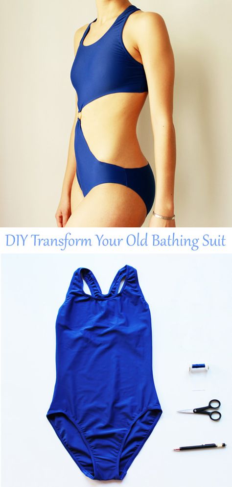 Transform your old boring swimsuit to a cut out trikini. Tutorial. Learn how to on the website Diy Swimsuits, Diy Bathing Suit, Diy Swimwear, Revamp Clothes, Diy Swimsuit, Summer Fashion For Teens, High Cut Swimsuit, Outfits Modest, Swimsuits Outfits