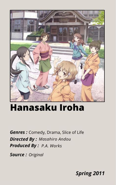 Hanasaku Iroha, Anime Watch, Anime Reccomendations, Slice Of Life, Minimalist Poster, Anime Movies, Me Me Me Anime, Drama, Zelda Characters