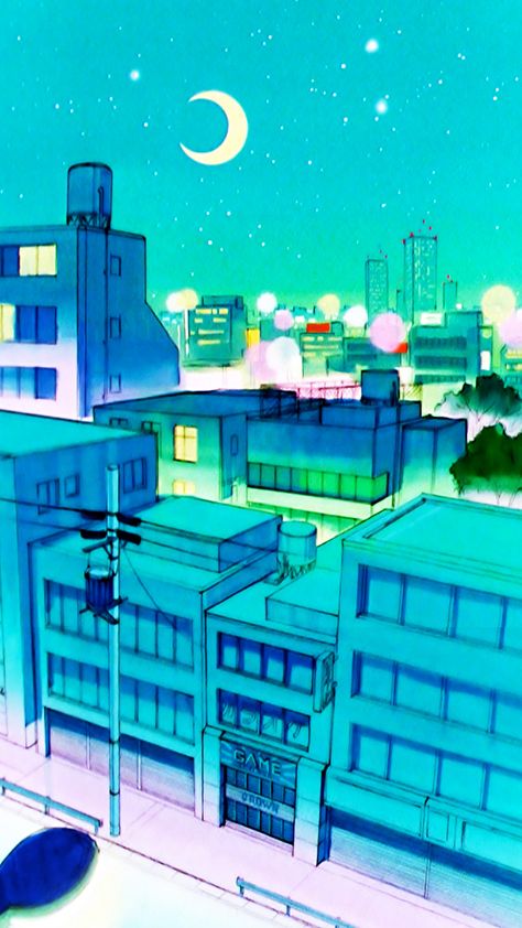 Sailor Moon Backdrop, Sailor Moon Castle, Sailor Moon Cityscape, Sailor Moon City, Anime City Background, Moon Acnh, Sailor Moon Scenery, Backgrounds For Drawings, Moon Scenery