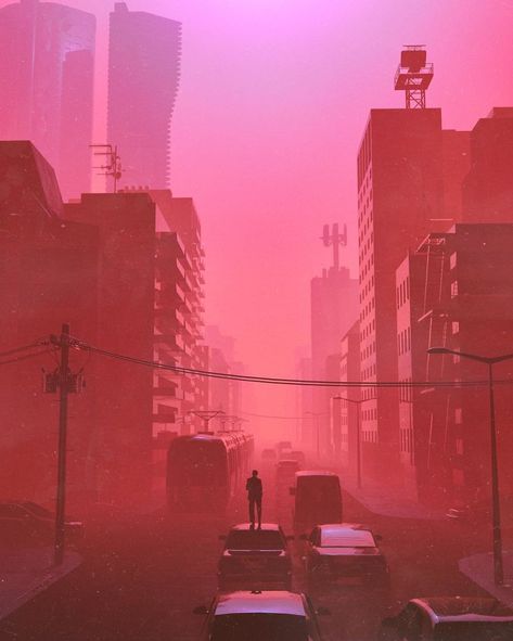 Cyberpunk Apocalypse, Dystopian City, Red Skies, Appleton Wisconsin, 3d City, Pastel Red, Red Pictures, Neon Nights, Dark Matter