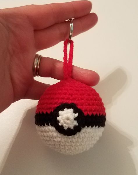 Free Pokeball Key Chain Crochet Pattern – Crafting For My Sanity Pokeball Crochet Pattern, Pokeball Pattern, Crochet Keyring Free Pattern, Pikachu Crochet, Pokemon Crochet Pattern, Crochet Keychains, Crochet Pokemon, Crochet Ball, Crochet Keychain Pattern