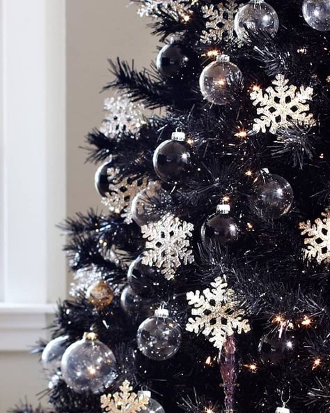 35 Black Christmas Tree Ideas 'coz everything else is just Background Noise - Hike n Dip Black Xmas Tree, Black Christmas Tree Decorations, Black Ornaments, Black Christmas Decorations, Black Christmas Tree, Black White Christmas, Dark Christmas, Black Christmas Trees, Purple Christmas