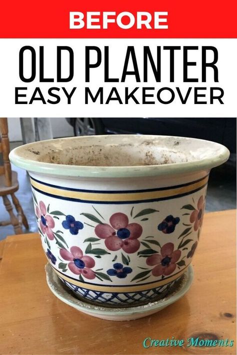 Don't overlook an ugly old planter at your next thrift store or dollar tree. Check out this quick and cheap planter makeover idea using spray paint. This diy project is perfect for plastic, ceramic or even concrete planters. #diy #planter #makeover Concrete Planters Diy, Planter Makeover, Cheap Planters, Planters Diy, Diy Planter, Diy Plant Stand, Diy Vanity, Planter Design, Work Diy