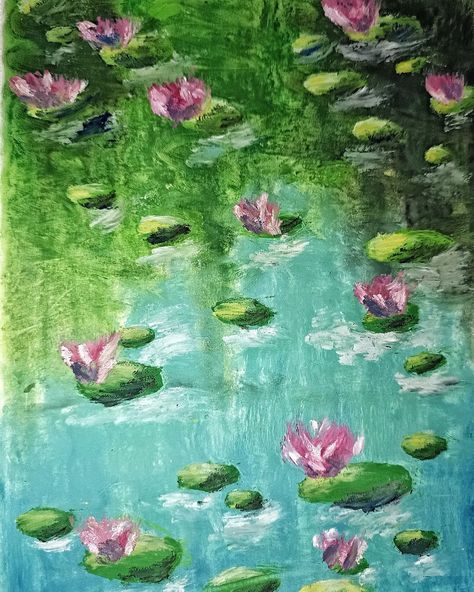 water lilies, oil pastel on a5 paper . . . . . . . . . . . . . . #art #artist #artsy #arts #painting #paint #lilies #waterlilies #monet #claudemonet #oilpainting #oilpastel #oilart #drawing #draw #instaillustration #illustration #canvas #sketch #sketchbook Waterlilies Monet, Lily Sketch, Water Lily Drawing, Canvas Sketch, Lily Drawing, Illustration Canvas, Oil Pastel Art, Parking Spot, Pastel Background