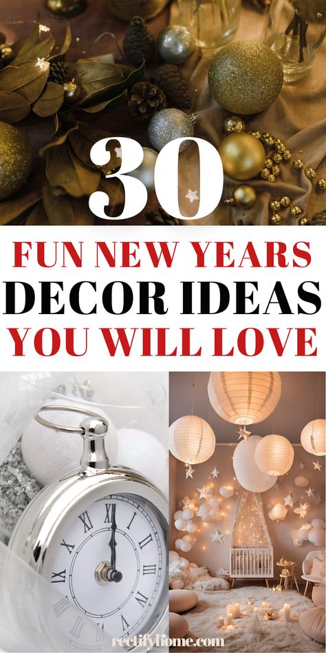 Elegant New Year’s home decorations New Years Decor Aesthetic, New Year’s Day Decor, Simple New Years Decorations, New Year’s Day Table Decor, New Years Eve Tree Ideas, New Years Eve Decor Ideas, New Years Ideas Decoration, New Year’s Decorations, Decorating For New Years