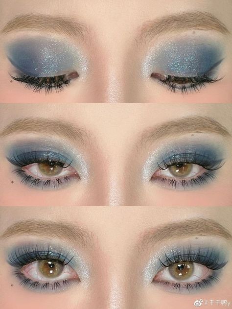 𝐶𝑟𝑒𝑑𝑖𝑡𝑠 𝑡𝑜 𝑜𝑤𝑛𝑒𝑟!🤍 Sea Eye Makeup, Makeup Tuts, Sparkly Makeup, Douyin Makeup, Makeup Books, Doll Eye Makeup, Face Art Makeup, Eye Makeup Techniques, Magical Makeup