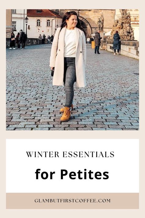 Petite woman wearing Winter wool coat, black jeans, brown boots. Winter Outfits Petite, Capsule Wardrobe For Winter, Boots For Petite Women, Petite Women Outfits, Petite Boots, Match Outfits, Mix Match Outfits, Winter And Christmas, Winter Outfits Warm