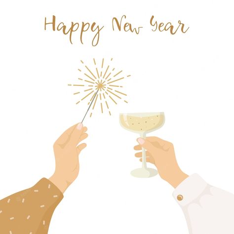 Happy New Year 2024 Illustration, New Years Illustration, Champagne Sparklers, Happy New Year Illustration, New Year's Greetings, New Year Graphic, New Years Card, Diy Natal, Happy New Year Card