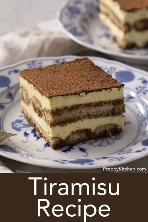 This classic Italian tiramisu recipe from Preppy Kitchen has lightly sweet mascarpone filling layered with ladyfingers soaked with a spiked espresso mixture and topped with a dusting of cocoa powder. It's practically perfect and totally addictive! #tiramisu #besttiramisu #bestdesserts Classic Tiramisu Recipe, Best Tiramisu Recipe, Mascarpone Filling, Easy Tiramisu Recipe, Italian Tiramisu, Cheesecake Oreo, Easy Gluten Free Desserts, Fall Baking Recipes, Preppy Kitchen