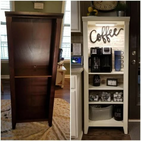 Coffee Theme Kitchen Ideas Wall Decor, Bookshelf Coffee Bar, Mini Coffee Bar Small Spaces, Coffee Cabinet, Coffee Bar Station, Diy Coffee Bar, Coffee Bar Design, Coffee Stations, Home Coffee Stations