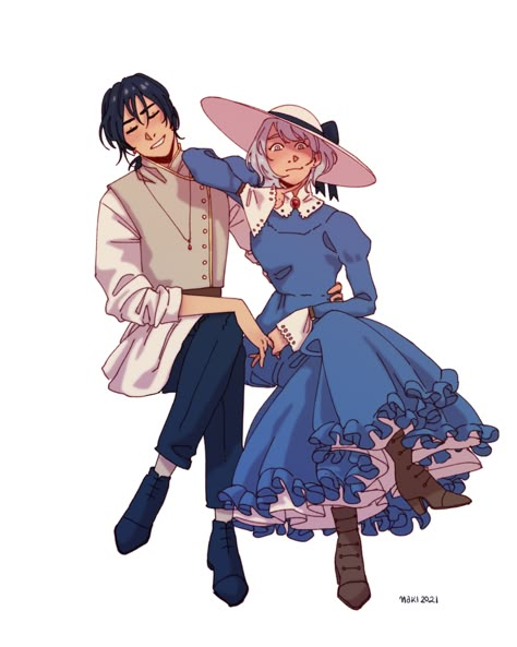 Howl And Sophie, Classic Clothes, My Gf, Howls Moving Castle, Blue Dress, White Shirt, The Artist, Black Pants, Castle