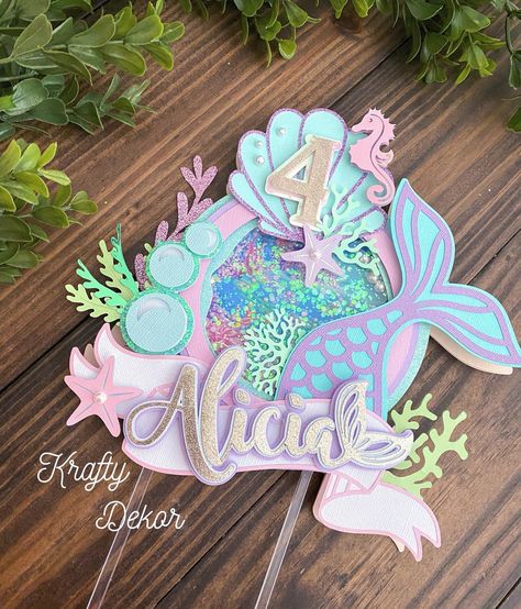 Shaker Cake Topper, Mermaid Birthday Party Decorations, Mermaid Theme Birthday Party, 3d Cake Toppers, Mermaid Cake Topper, Mermaid Crafts, Mermaid Invitations, Mermaid Under The Sea, Diy Cake Topper