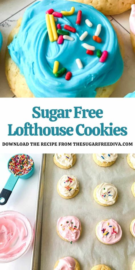 Monk Fruit Cookies, Low Sugar Cookies Recipes, Lofthouse Sugar Cookies Recipe, Low Sugar Cookies, Sugar Free Cookie Recipes, Sugar Free Desserts Easy, Sugar Free Frosting, Lofthouse Sugar Cookies, Lofthouse Cookies