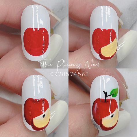 Apple Nail Art, Fruits Nails, Nail Tech School, Fruit Nail Designs, Fruit Nails, Pop Art Nails, Fruit Nail Art, Animal Nail Art, Art Deco Nails