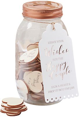 Ginger Ray Wishing Jar Wedding Guest Book - Such a good idea for a guest book! Creative Wedding Guest Books, Wishing Well Wedding, Rose Gold Wedding Decor, Ginger Ray, Wedding Mementos, Babies Breath, Gold Wedding Decorations, Wedding Guest Book Alternatives, Guest Book Sign