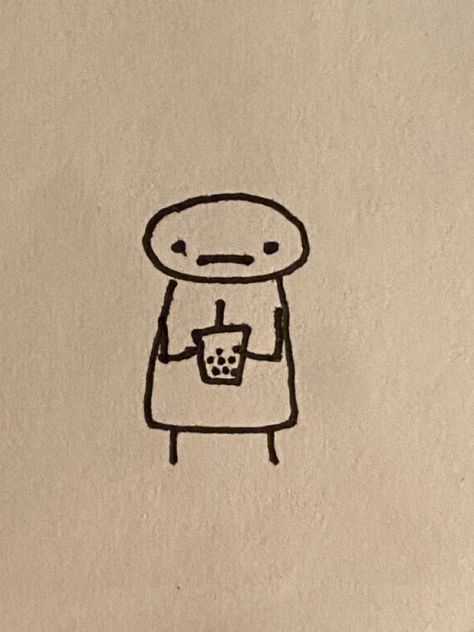 Boba Doodle Art, Boba Drawing Simple, Cute Face Doodle, Doddleoddle Art Easy Aesthetic Drawings, Mr Bored Drawing, Cute Boba Drawing, Cute Human Doodles, Mr Bored Doodle, Random Cute Doodles