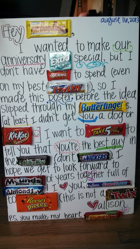 Anniversary candybar poster Candy Poster Board, Candy Bar Poster, Candy Bar Posters, Dating Anniversary Gifts, Birthday Present For Boyfriend, Candy Poster, Parents Anniversary, Bar Poster, Anniversary Gifts For Parents