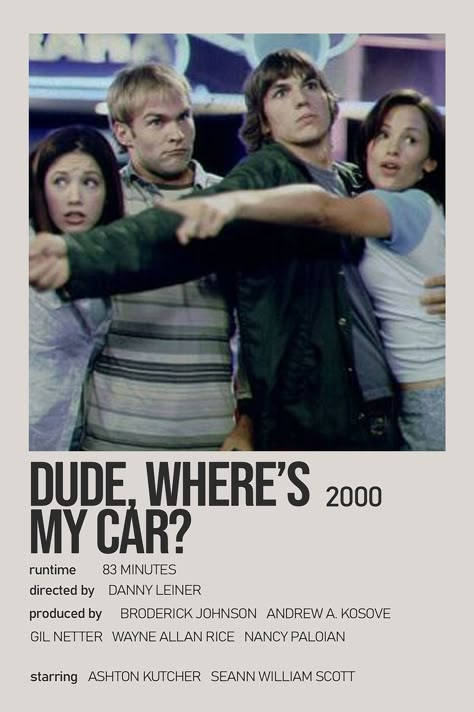 Dude Wheres My Car Poster, Old Movie Recommendations, Car Movies To Watch, Dude Where’s My Car, Movies To Watch Disney, Car Minimalist, Dude Where's My Car, Romcom Movies, Film Recommendations