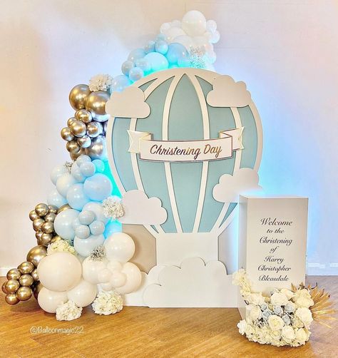 Balloon Magic Party Decor on Instagram: “💙☁️What dreams are made of ☁️ 💙 Custom made hot air balloon backdrop especially for our beautiful client celebrating everything Harry 👌🏼…” Hot Air Balloon Backdrop, Magic Party, Boy Baptism, Balloon Backdrop, Hot Air Balloon, Air Balloon, Hot Air, Christening, Party Decor