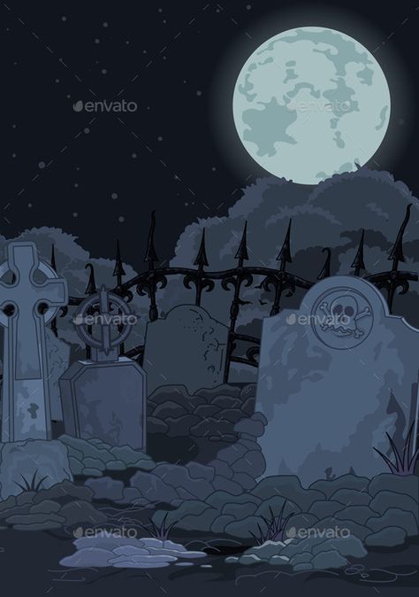 Illustration of night gothic cemetery. EPS 8 (editable), JPG (high resolution) Horror Invitation, Gothic Cemetery, Grave Halloween, Haunted Graveyard, Backgrounds Black, Antique Architecture, Architecture Background, Cemetery Art, Witchy Wallpaper