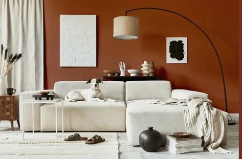 Sherwin Williams Rookwood Terra Cotta cozy living room Tan Paint Colors, Beige Paint Colors, Warm Paint Colors, Home Paint Color, Living Room Plan, Dark Paint Colors, Choosing Paint, Perfect Paint Color, Monochromatic Color Scheme