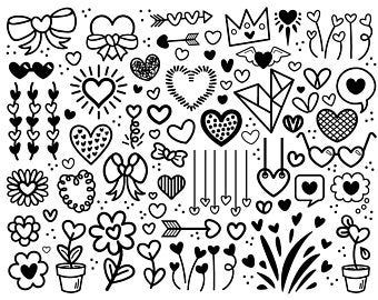 Hearts Outline Clip Art Hand Drawn Romance Vector Doodles | Etsy Types Of Hearts Drawing, Valentine Cards Handmade Simple, Doodles Heart, Calender Print, Heart Doodles, Fun Drawings, Doodle Heart, Drawn Icons, Heart Clip Art