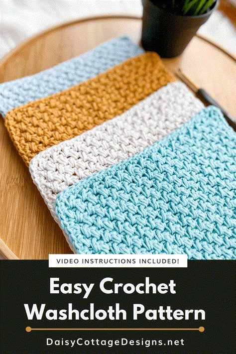 Crochet Face Washers Free Patterns, Free Dish Cloth Crochet Patterns, Wash Cloths Crochet Pattern, Crochet Dishcloth Tutorial Videos, Dish Rags Crochet Pattern, Crochet Blocks Free, Crochet Dishrags, Crochet A Washcloth, Crochet Dishcloths Free Patterns