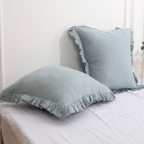 Amazon.com: Simple&Opulence 100% Linen Euro Sham Covers with Ruffle, 26x26 Inch Pillow Covers Set of 2, Euro Pillow Shams for Bed Couch French Home Decor Luxury and Breathable Square Pillow Cases, Purple : Home & Kitchen Blue Bungalow, Bedroom Mood Board, Work Space Decor, Grey Home, Linen Duvet Cover, Beach Room, Farmhouse Bedding, French Home Decor, Bedroom Redo