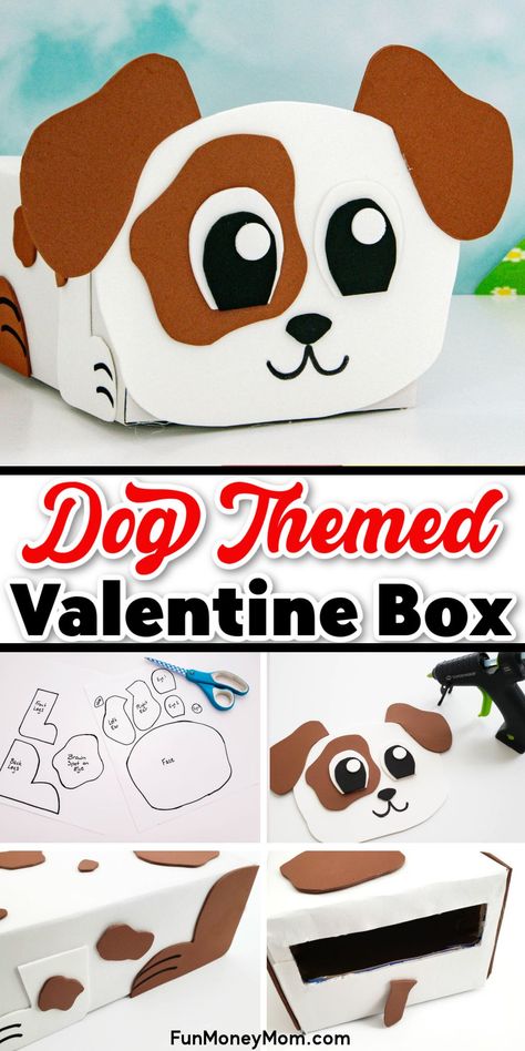 Doggie Valentines Boxes, Valentine Box For Kindergarten Girl, Dalmation Valentine Box Ideas, Pre K Valentine Box Ideas, Valentine Dog Boxes For Kids, Kid Valentine Box Ideas Easy, Valentine Day Boxes Diy, Valentines Mail Boxes For Kids School, Dog Valentines Boxes For Girls Diy