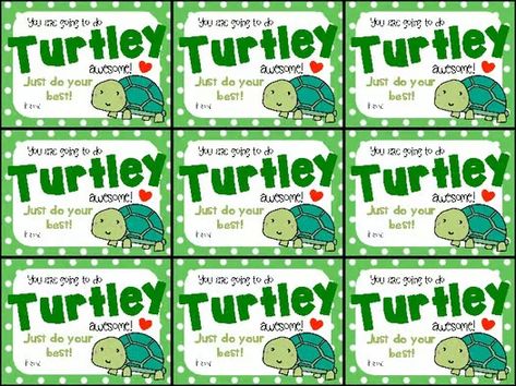 Turtle-Themed Testing Motivation Treat Tag- You're going to do TURTLEY awesome! Animals Turtle, Encouragement Notes, Testing Motivation, Motivational Notes, Turtle Crafts, Turtley Awesome, Clever Gadgets, Holiday Party Games, Turtle Plush