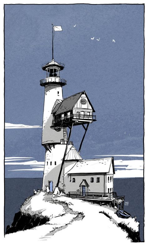 Lighthouse House Lighthouse Pictures, Character Types, Beautiful Lighthouse, Beacon Of Light, Arte Inspo, Urban Sketching, Art And Illustration, Environment Design, Wonderful Things