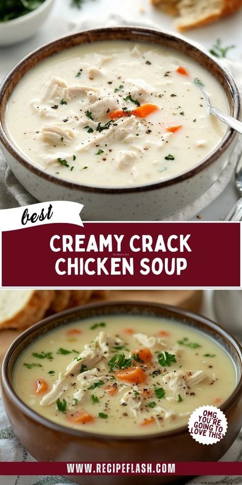 Craving a rich and hearty soup that’s easy to make? Our Creamy Crack Chicken Soup Recipe is packed with savory ingredients that will make your taste buds dance! Make sure to save this simple soup recipe for those busy nights when you need a quick and satisfying meal. Soup Fall, Chicken Soup Recipe, Yummy Fall Recipes, Creamy Chicken Soup, Bacon And Cheese, Fall Soup Recipes, Delicious Soup Recipes, Fall Soups, Beef Soup