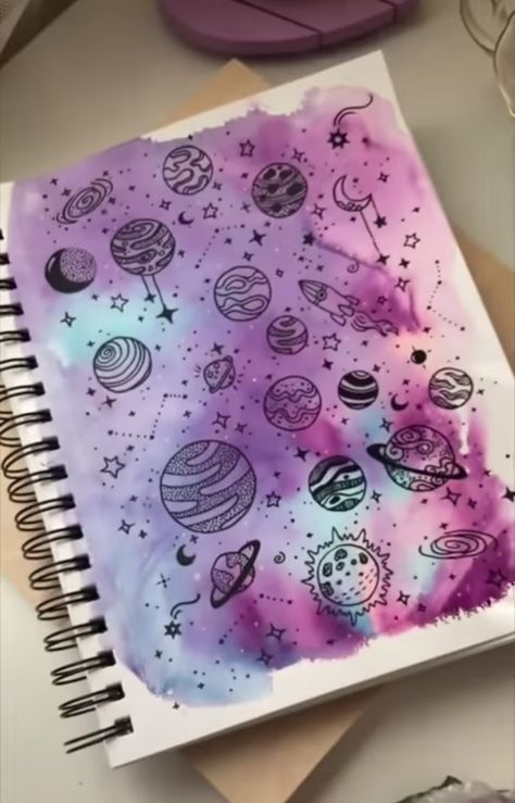 Sharpie Canvas Art, Sharpie Canvas, Galaxy Drawings, Sketchbook Idea, Space Doodles, Planet Drawing, Alien Drawings, Doodle Paint, Creative School Project Ideas