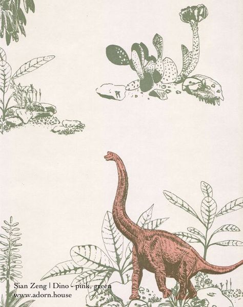 Dino Wallpaper, Dinosaur Nursery Decor, Dinosaur Wallpaper, Dinosaur Illustration, Pink Dinosaur, Dinosaur Nursery, Coordinating Patterns, Wallpaper Pink, A Dinosaur