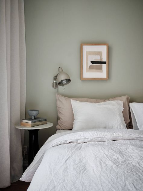 Minty Breeze, Cozy Scandinavian Bedroom, Sage Bedroom, Green Wall Color, Bedroom Nook, Sage Green Bedroom, Scandinavian Bedroom, Bedroom Wall Colors, Green Bedroom