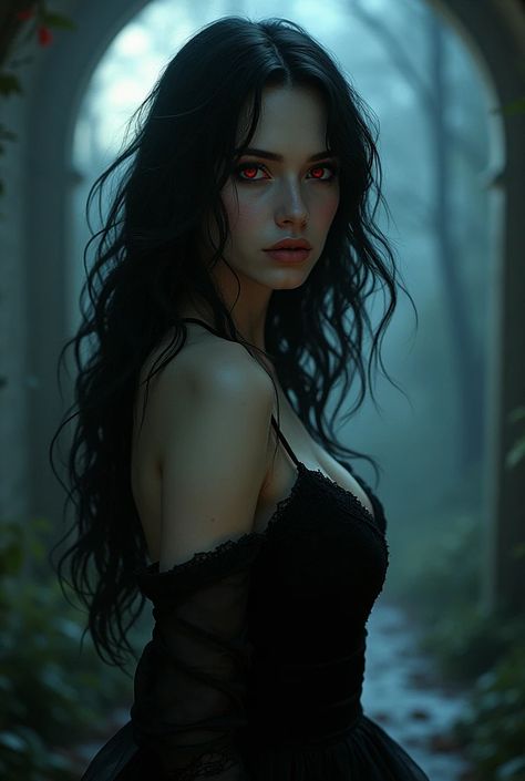 Black Hair Female Character Art, Wolf Character Art, Female Character Inspiration Black Hair, Female Vampire Character Design, Female With Black Hair, Medieval Character Art, Female Vampire Aesthetic, Witch Oc Female, Characters With Black Hair