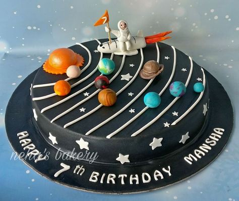 Space theme cake Solar system cake Birthday Cake Space, Vet Cake, Space Birthday Cake, Space Theme Cake, Solar System Cake, Planet Birthday, Planet Cake, Cake Designs For Kids, Galaxy Cake