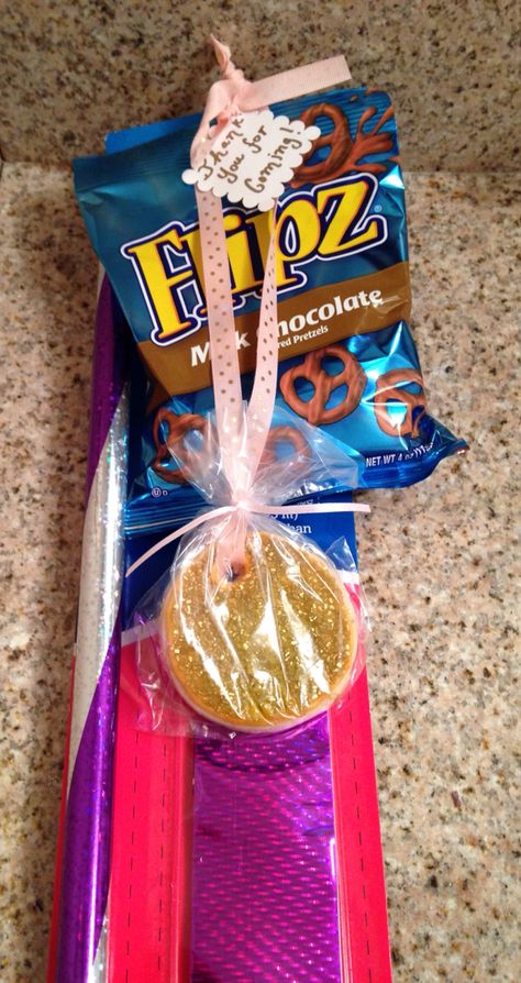 The favors for Elise pink and gold gymnastics party! I made sugar cookie gold medals! Gymnastic Party Ideas, Tumbling Birthday Party Ideas, Gymnastic Birthday Party Ideas, Gymnastics Bday Party Ideas, Gymnastics Gift Ideas Goodie Bags, Gymnastics Birthday Party Food, Gymnastics Party Food, Gymnastic Party Favors, Gymnastics Favors Goody Bags