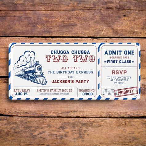 Chugga Chugga Two Two Train 2nd Birthday Invitation  Zazzle Train 2nd Birthday, Chugga Chugga Two Two, Train Theme Birthday Party, 2nd Birthday Party For Boys, 2nd Birthday Boys, Two Two, Train Theme, Trains Birthday Party, Birthday Themes For Boys