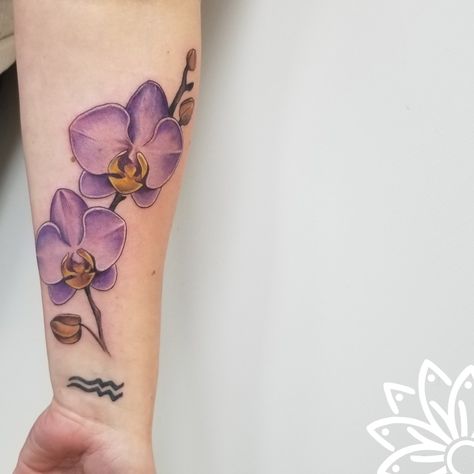 Purple Orchid Tattoo, Orchid Tattoos, Orchid Flower Tattoos, River Tattoo, Flower Of Life Tattoo, Shoulder Cap Tattoo, Hipster Tattoo, Flower Tattoo Ideas, Famous Star