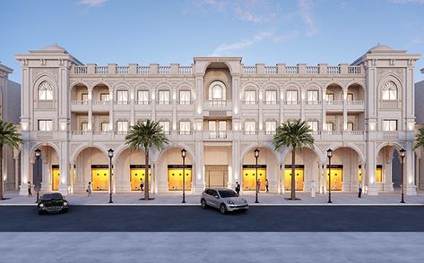 Classical Hotel Elevation, Palace Exterior Design, Hotel Exterior Design, Rajmahal Palace, Modern Classical Architecture, Hotel Elevation, Classic Landscape, New Classical Architecture, Hotel Facade