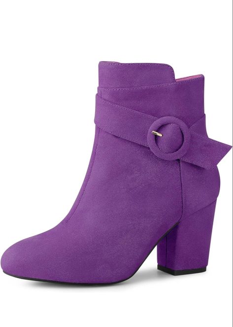 Can’t think of anything my sister would adore more Block Heel Boots Ankle, Purple Booties, Purple Boots, Chunky Heel Ankle Boots, High Ankle Boots, Zipper Heels, Womens Chunky Heels, Shoes Boots Ankle, Block Heel Ankle Boots