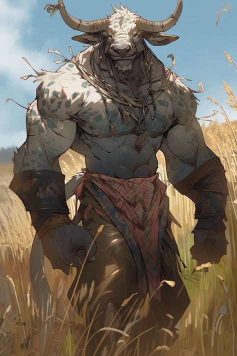 Tauren Wow Concept Art, Dnd Minotaur, Minotaur Character Design, Minotaur Dnd, Minotaur Art, Greek Dnd, Farmer Style, Heroic Fantasy, Fantasy Races