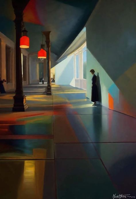 Edward Hopper, “L ’attesa” Edward Hopper Paintings, Art Deco City, Hopper Art, Edward Hopper, Arte Inspo, Pics Art, Surreal Art, Pretty Art, Dark Art