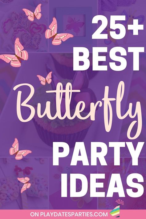 What could be sweeter than a butterfly themed party? Whether you're planning a 1st birthday party, Mother's Day, kids birthday party, or a special baby shower, these beautiful butterfly party ideas are for you. With plenty of DIY butterfly party decorations and centerpieces, invitations, games, and heaps of food ideas, you'll be able to plan an enchanting party in just an afternoon. Don't forget to grab our free printable party planner while you're here, too. Butterfly Theme Birthday Party Ideas, Buterfluffy Party Theme, Butterfly Themed Party Decoration, Butterfly Party Decorations Centerpieces, Diy Butterfly Party Decorations, Diy Butterfly Birthday Decorations, Butterfly Brunch Ideas, Butterflies Party Ideas Decorations, Butterfly Party Food Ideas